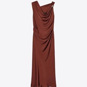 NWT Zara Satin Rust Draped Dress - XS